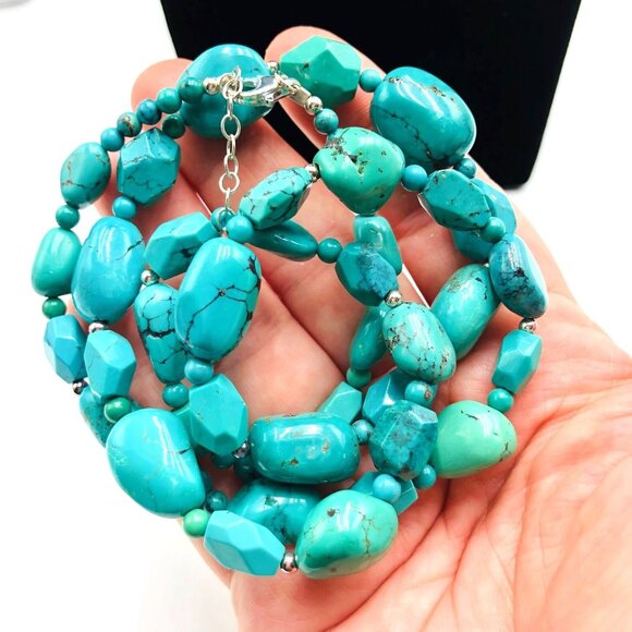 Sally C Treasures Womens Necklace Sterling Silver Blue Turquoise 26 Inch - Picture 1 of 3